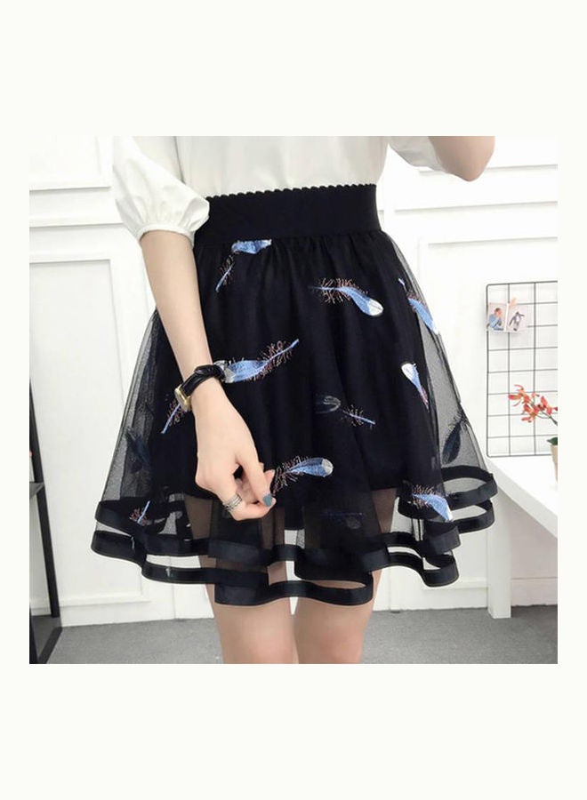 High Waist A Line Bubble Skirt Black/Blue