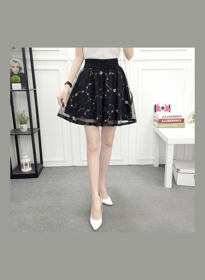 High Waist A Line Bubble Skirt Black