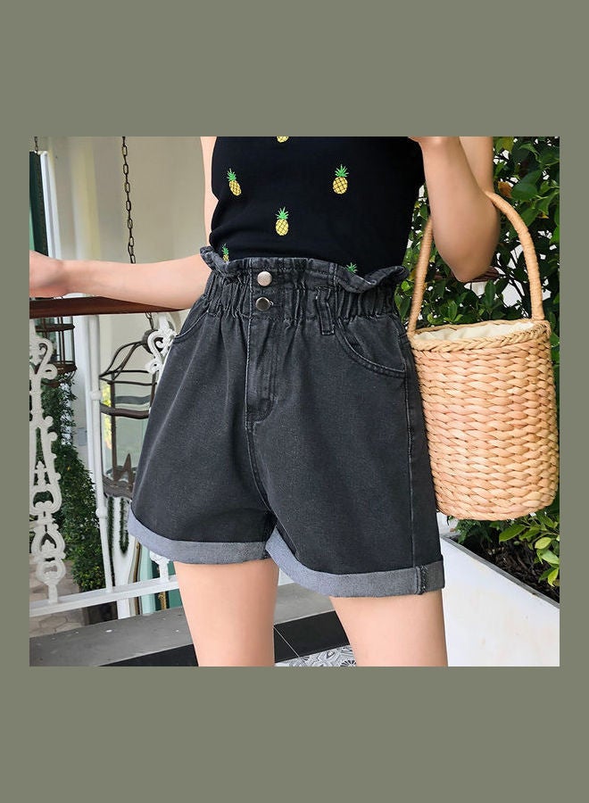 High Waist Denim Shorts Grey