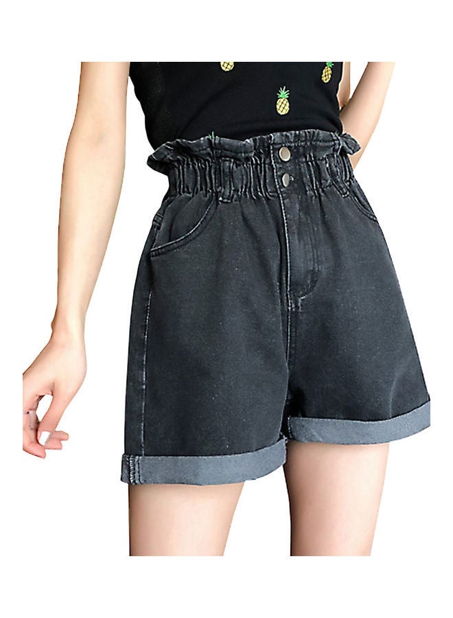 High Waist Denim Shorts Grey