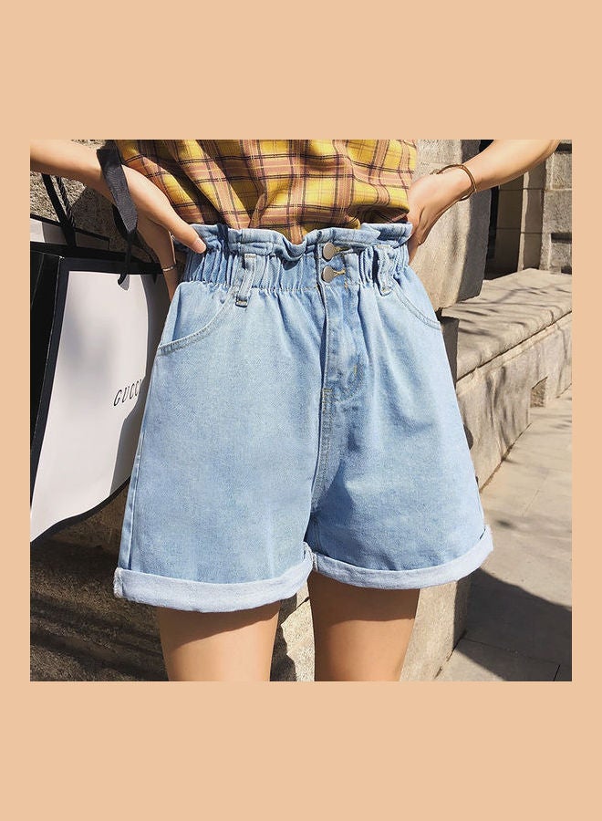 High Waist Denim Shorts Light Blue