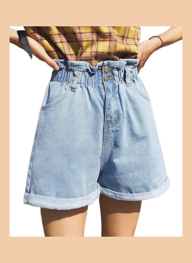 High Waist Denim Shorts Light Blue