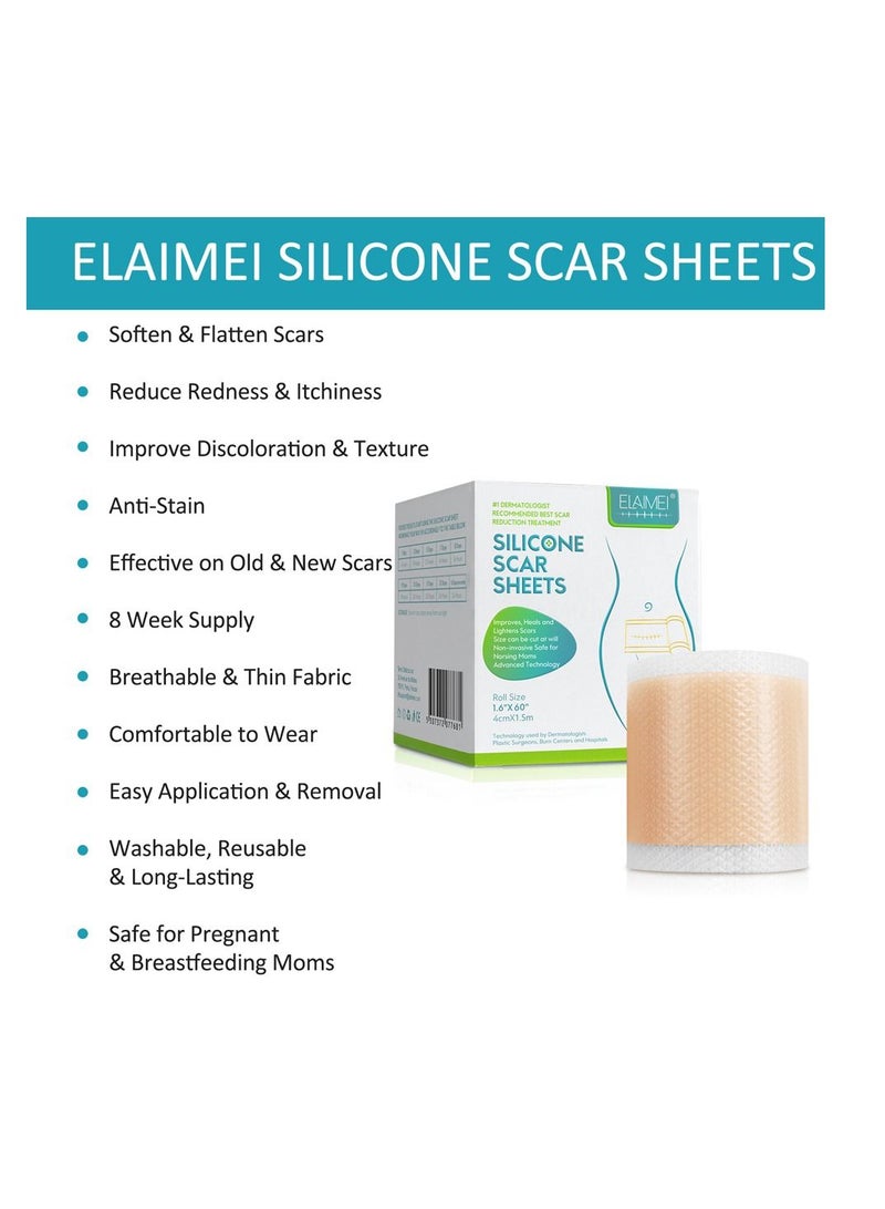 Medical Silicone Scar Sheets Roll 1.5m - Silicone Gel Sheets for Scar Removal, Silicone Sheets For Removing Scars Painlessly, Reusable Scar Gel Treatment,Cut Custom Size Strips