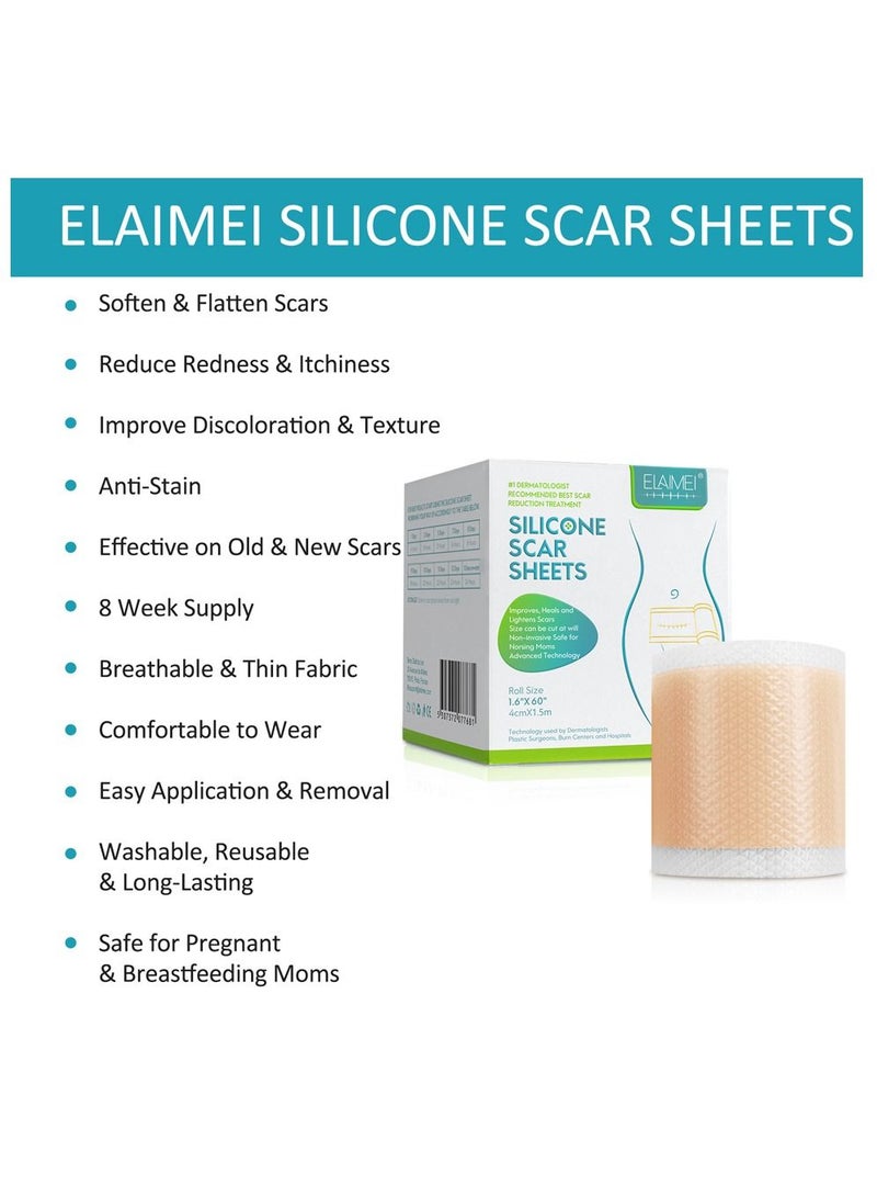 Medical Silicone Scar Sheets Roll 1.5m - Silicone Gel Sheets for Scar Removal, Silicone Sheets For Removing Scars Painlessly, Reusable Scar Gel Treatment,Cut Custom Size Strips