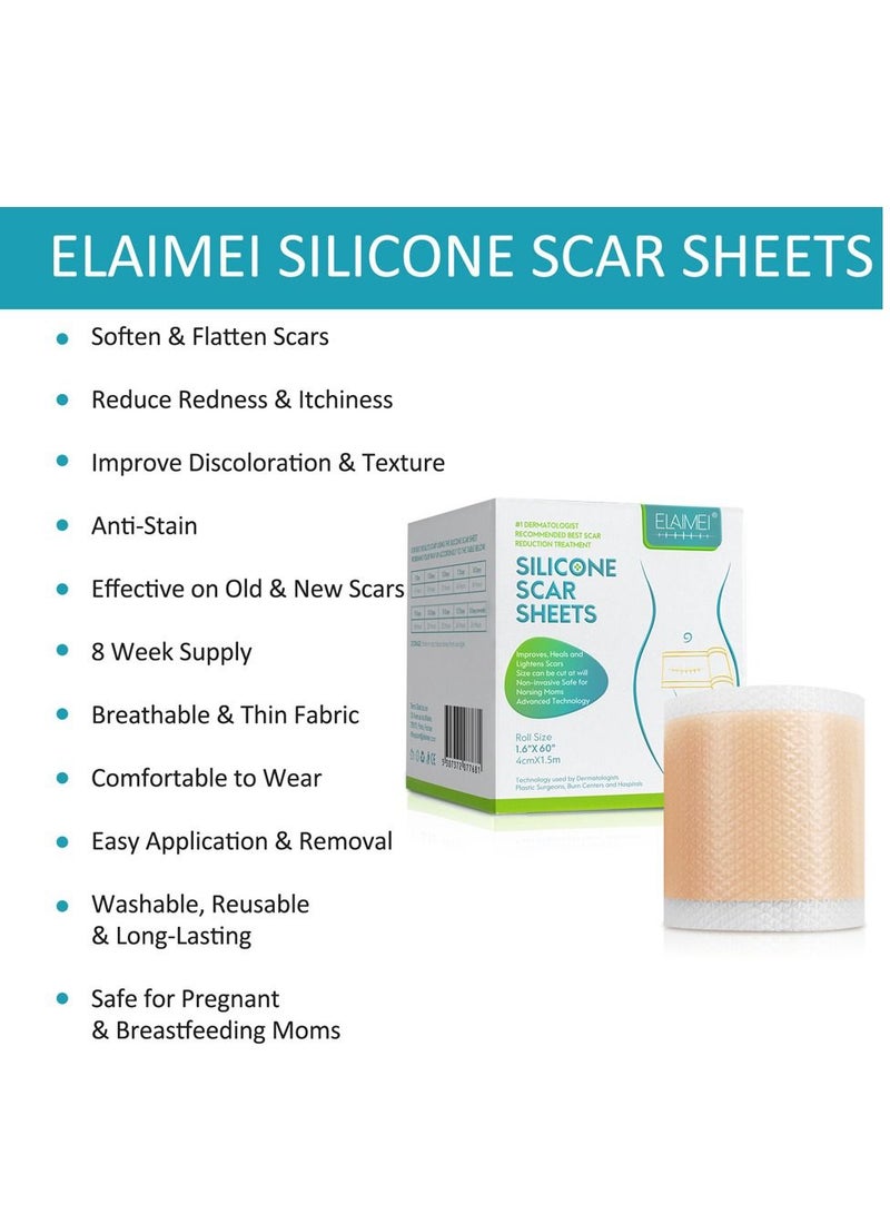 Medical Silicone Scar Sheets Roll 1.5m - Silicone Gel Sheets for Scar Removal, Silicone Sheets For Removing Scars Painlessly, Reusable Scar Gel Treatment,Cut Custom Size Strips