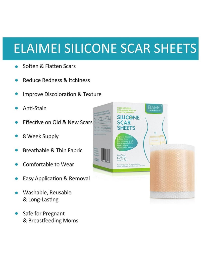 Silicone Scar Sheets Roll -1.5m, Silicone Scar Tape Roll, Removal Scar Patches, Reusable, Great Adhesion, Medical Grade Scar Silicone Strips for C-Section