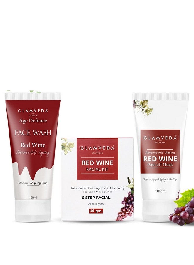 Red Wine Advance Anti Ageing Combo Gift Pack Reduces Signs Of Ageing Face Wash Facial Kit & Peel Off Mask Gift Set For Men & Women Sls Paraben Free