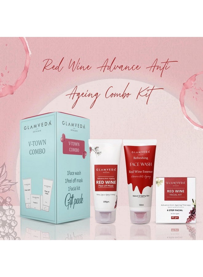 Red Wine Advance Anti Ageing Combo Gift Pack Reduces Signs Of Ageing Face Wash Facial Kit & Peel Off Mask Gift Set For Men & Women Sls Paraben Free