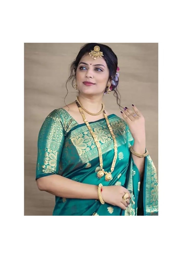 Women's Pure Banarasi Silk Saree Kanjivaram Style Saree With Blouse Piece For Wedding (Vruksh)