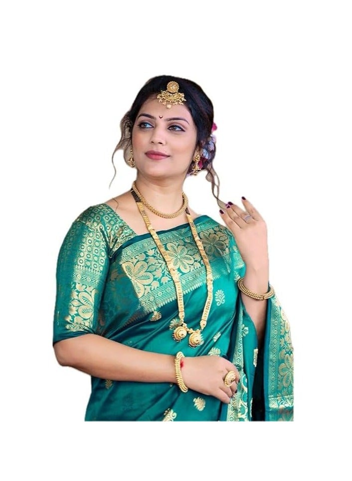 Women's Pure Banarasi Silk Saree Kanjivaram Style Saree With Blouse Piece For Wedding (Vruksh)