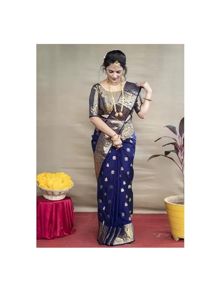 Women's Pure Banarasi Silk Saree Kanjivaram Style Saree With Blouse Piece For Wedding (Vruksh)