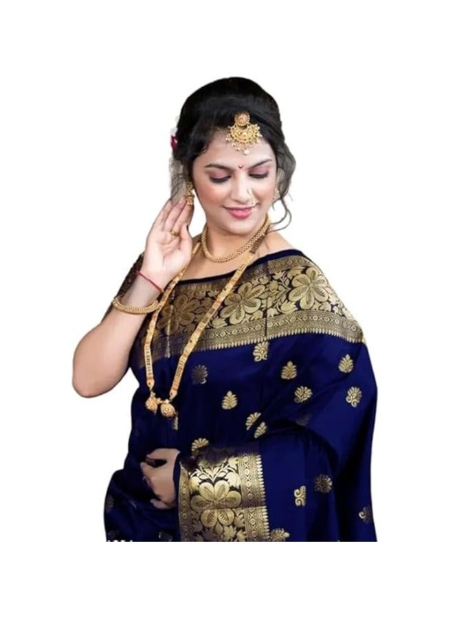 Women's Pure Banarasi Silk Saree Kanjivaram Style Saree With Blouse Piece For Wedding (Vruksh)