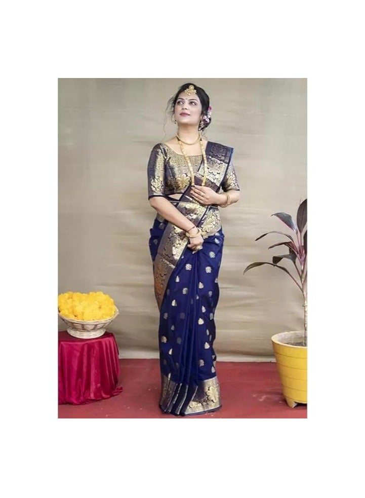Women's Pure Banarasi Silk Saree Kanjivaram Style Saree With Blouse Piece For Wedding (Vruksh)