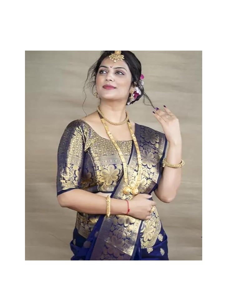 Women's Pure Banarasi Silk Saree Kanjivaram Style Saree With Blouse Piece For Wedding (Vruksh)