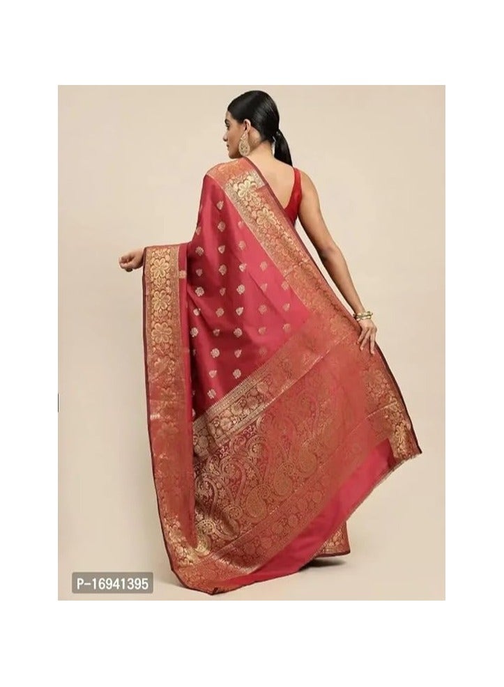Women's Pure Banarasi Silk Saree Kanjivaram Style Saree With Blouse Piece For Wedding (Vruksh)