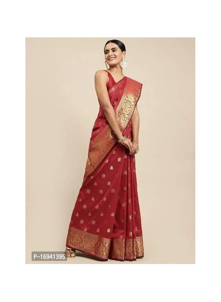 Women's Pure Banarasi Silk Saree Kanjivaram Style Saree With Blouse Piece For Wedding (Vruksh)