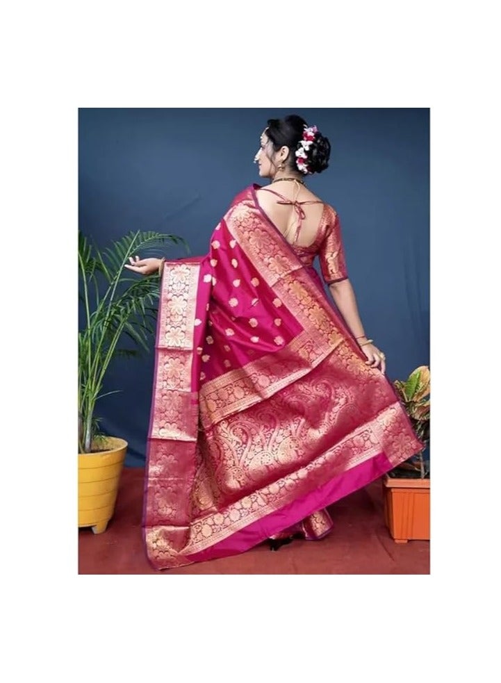 Women's Pure Banarasi Silk Saree Kanjivaram Style Saree With Blouse Piece For Wedding (Vruksh)