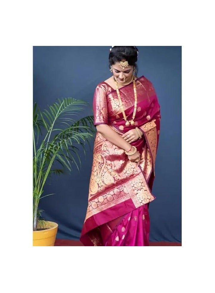 Women's Pure Banarasi Silk Saree Kanjivaram Style Saree With Blouse Piece For Wedding (Vruksh)