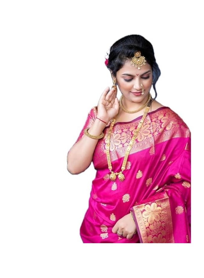 Women's Pure Banarasi Silk Saree Kanjivaram Style Saree With Blouse Piece For Wedding (Vruksh)