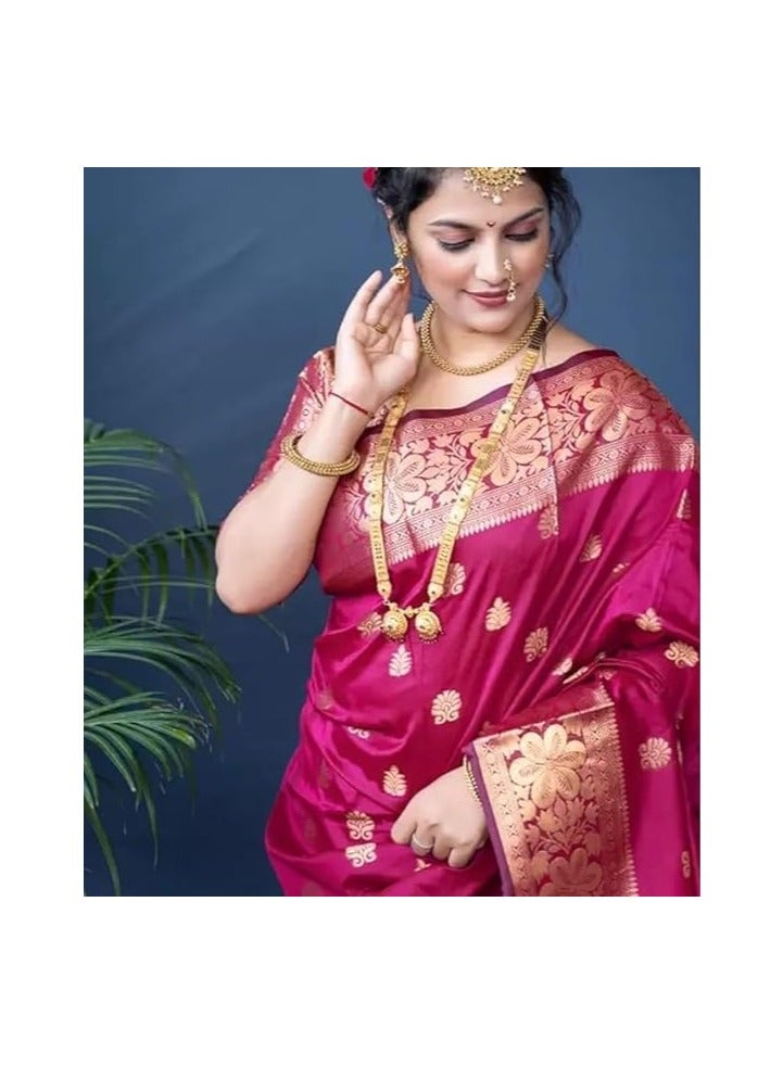 Women's Pure Banarasi Silk Saree Kanjivaram Style Saree With Blouse Piece For Wedding (Vruksh)