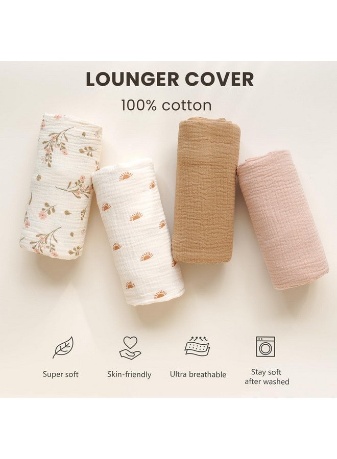 Muslin Baby Lounger Cover 2 Pack, 100% Cotton Newborn Lounger Cover, Soft And Breathable Lounger Slipcover For Boys Girls, Covers Only (Pink, Floral)