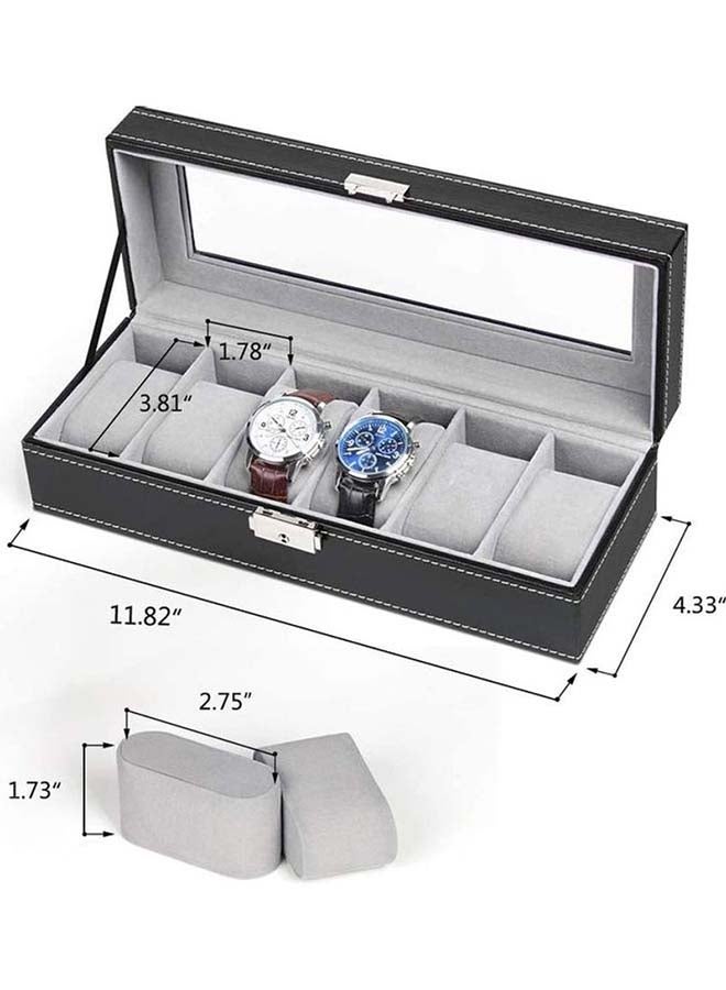 Watch Box 6 Slot PU Leather Top Glass Display Watch Storage Jewllery Case Organizer