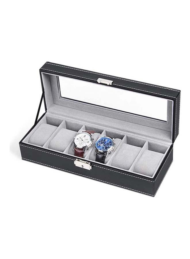 Watch Box 6 Slot PU Leather Top Glass Display Watch Storage Jewllery Case Organizer