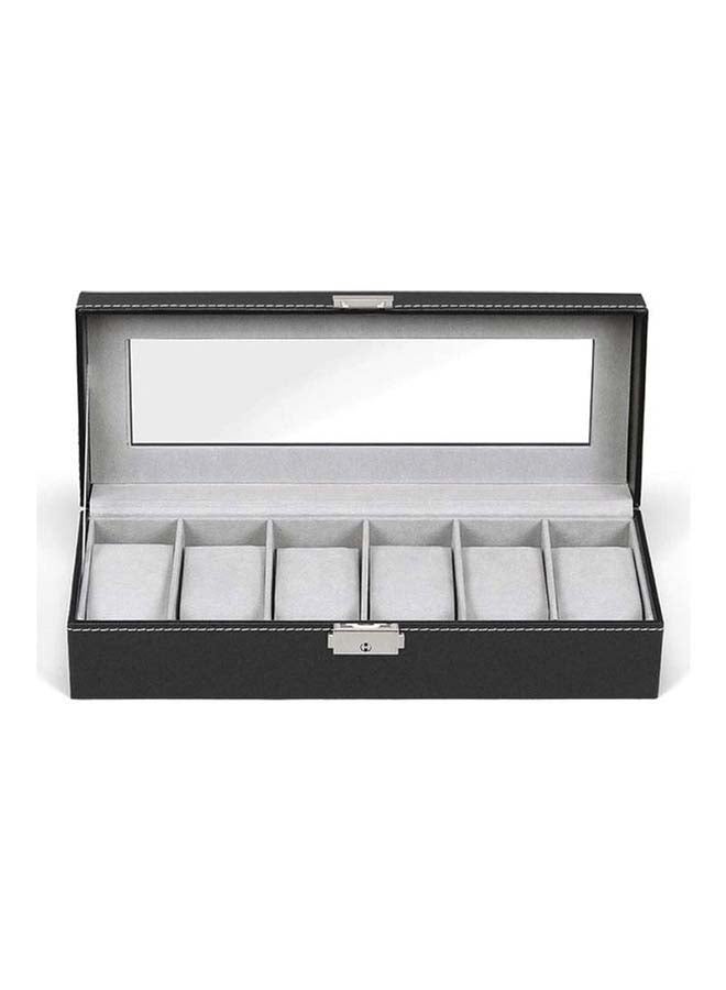 Watch Box 6 Slot PU Leather Top Glass Display Watch Storage Jewllery Case Organizer