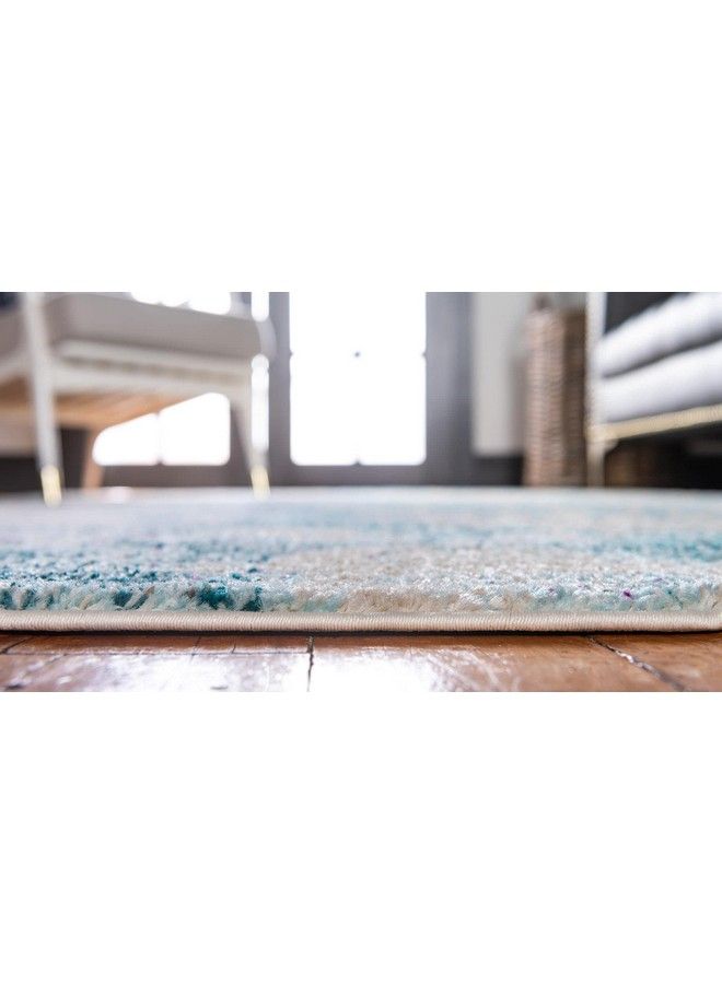 Positano Collection Coastal Modern Coral Lobster Shells Light Blue Runner Rug (2' X 7')