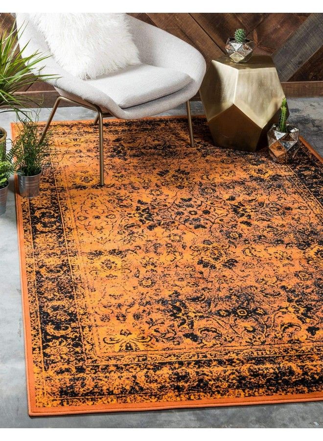 Imperial Collection Distressed Modern Traditional Bright Colors Vintage Border Area Rug 2 Ft X 3 Ft Terracotta Black