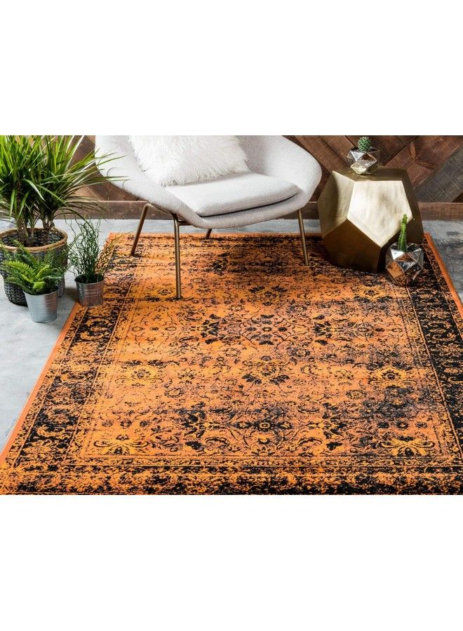 Imperial Collection Distressed Modern Traditional Bright Colors Vintage Border Area Rug 2 Ft X 3 Ft Terracotta Black