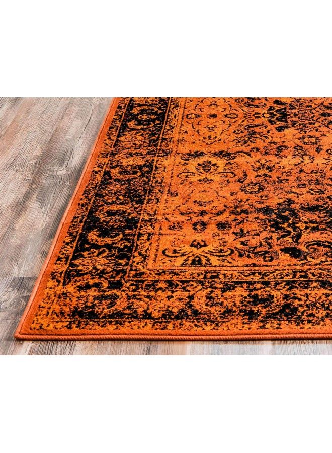 Imperial Collection Distressed Modern Traditional Bright Colors Vintage Border Area Rug 2 Ft X 3 Ft Terracotta Black