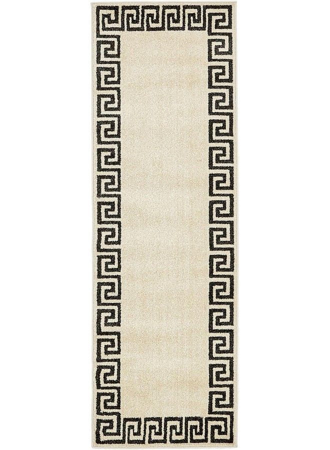 Athens Collection Classic Geometric Modern Border Design Area Rug 2 Ft X 6 Ft Beige Black