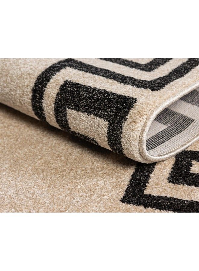 Athens Collection Classic Geometric Modern Border Design Area Rug 2 Ft X 6 Ft Beige Black