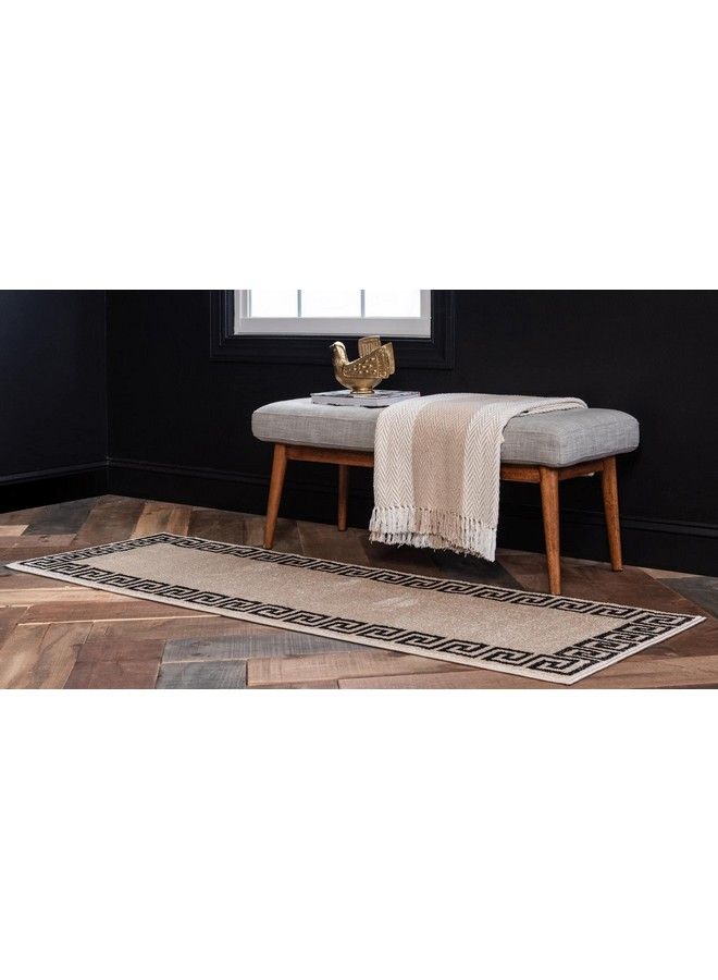 Athens Collection Classic Geometric Modern Border Design Area Rug 2 Ft X 6 Ft Beige Black