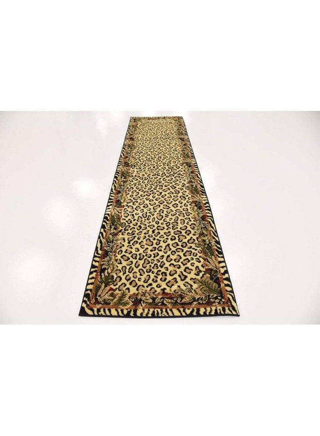 Wildlife Collection Animal Inspired With Cheetah Bordered Design Area Rug 2 Ft 7 In X 10 Ft Ivory Black