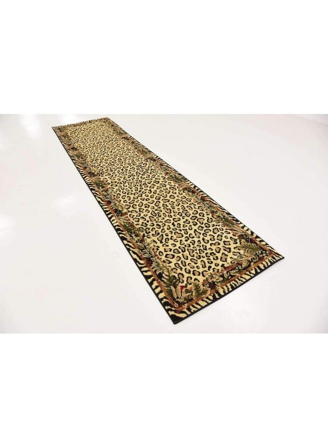 Wildlife Collection Animal Inspired With Cheetah Bordered Design Area Rug 2 Ft 7 In X 10 Ft Ivory Black