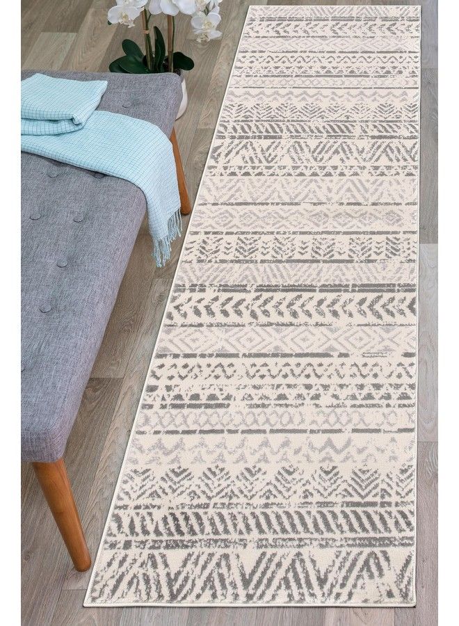 Geometric Boho Perfect For High Traffic Areas Of Your Living Roombedroomhome Officekitchen Runner Rug 2' X 7' Gray