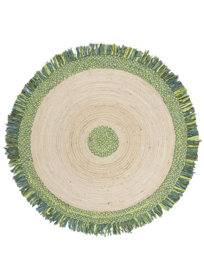 Cape Cod Collection 3' Round Green Natural Cap212Y Handmade Boho Fringe Jute & Cotton Area Rug