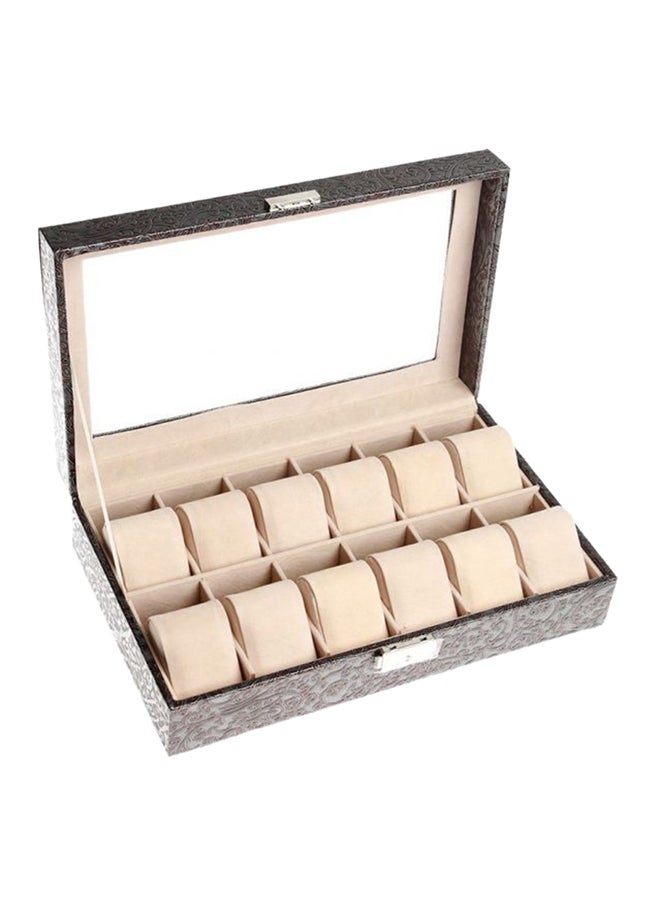 men 12 Compartments See Through Window Watch Box