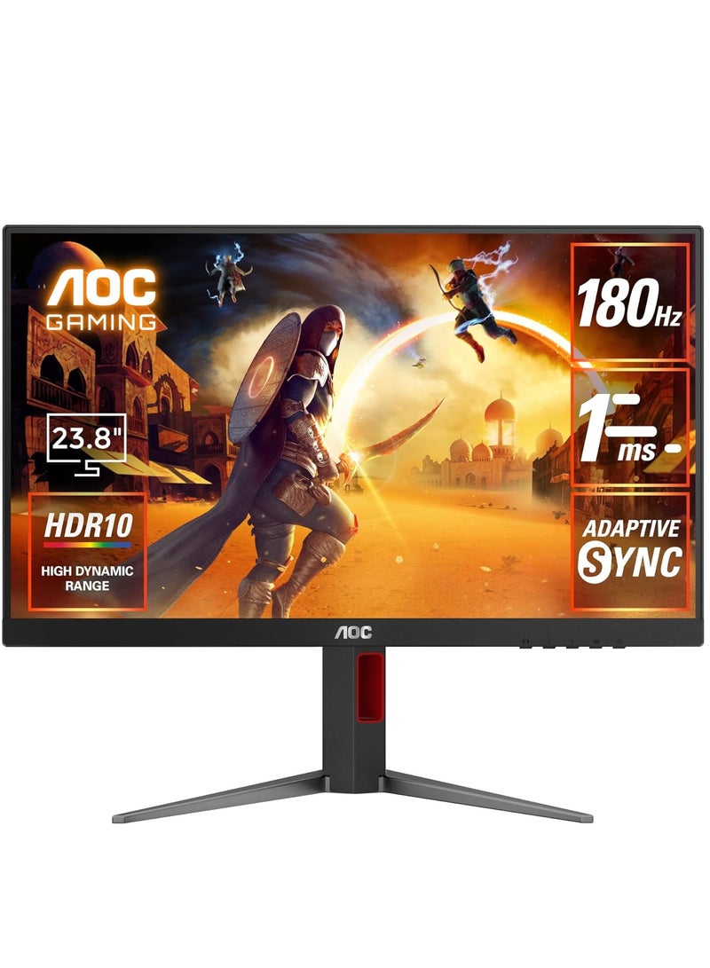 24G4 24 (IPS) Gaming Monitor, FHD 1920×1080 Display,180Hz, 1ms(GtG), HDR10, HDMI 2.0 x 1, DisplayPort 1.4 x 1, Adaptive Sync, 16.7 M Display Colors & Adjustable Stand Black & Red