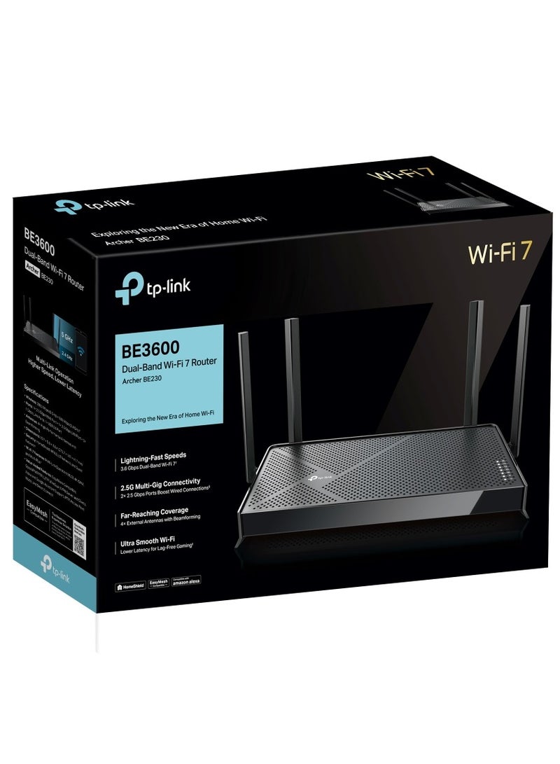 BE3600 Dual-Band Wi-Fi 7 Router, Lightning-Fast Speeds, 2.5G Multi-Gig Connectivity, Far-Reaching Coverage, Ultra Smooth Wi-Fi, EasyMesh-Compatible, TP-Link HomeShield (Archer BE230) Black