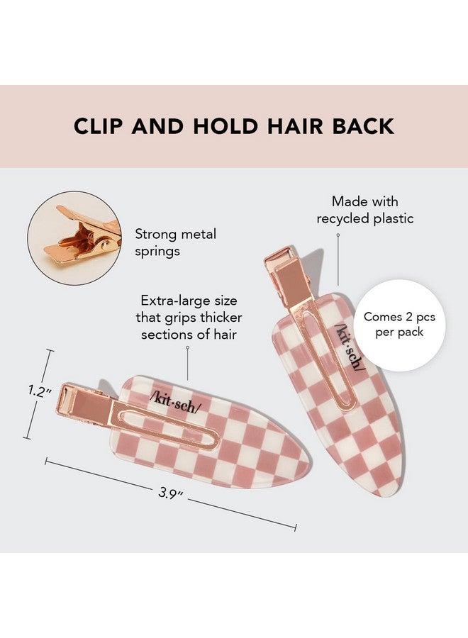 Creaseless Hair Clips Recycled Plastic Xl No Bend Hair Clips For Makeup | No Crease Hair Clips | Stylish Make Up Hair Clip | Hair Accessories Styling Clips 2Pcs (Terracotta Checker)