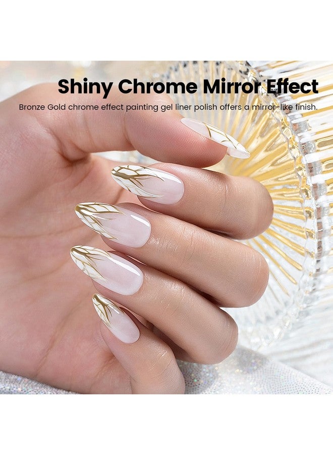 Metallic Gel Liner Nail Art Silver Bronze Gold 2Pcs Set Mirror Chrome 3D Effect Gel Nail Polish 8Ml Build In Thin Brush Metal Painted Drawing Stripper Gel Polish Curing Requires For Home Salon