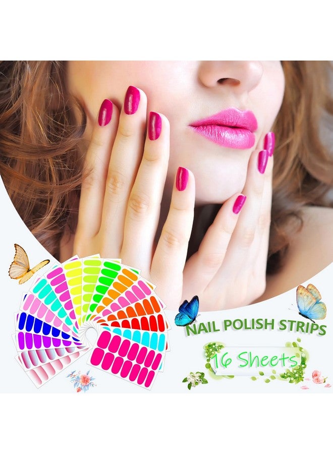 16 Sheets Fluorescence Nail Wraps For Women Self Adhesive Nail Polish Stickers Nail Polish Strips Stick On Nails Gel Nail Strips Fingernail Manicure Stickers With 1Pc Nail File