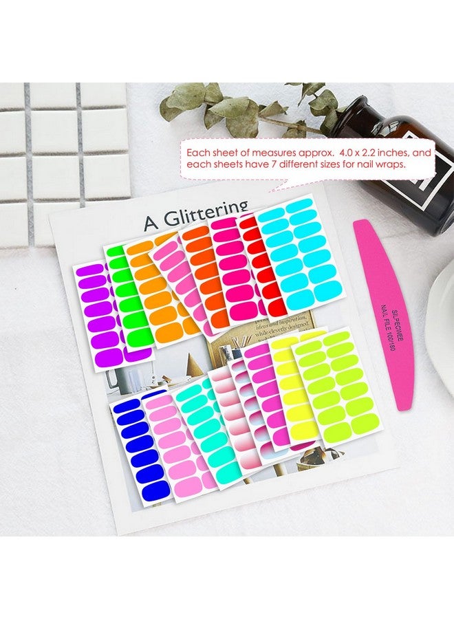 16 Sheets Fluorescence Nail Wraps For Women Self Adhesive Nail Polish Stickers Nail Polish Strips Stick On Nails Gel Nail Strips Fingernail Manicure Stickers With 1Pc Nail File