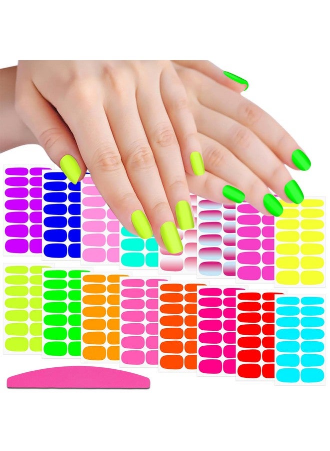 16 Sheets Fluorescence Nail Wraps For Women Self Adhesive Nail Polish Stickers Nail Polish Strips Stick On Nails Gel Nail Strips Fingernail Manicure Stickers With 1Pc Nail File