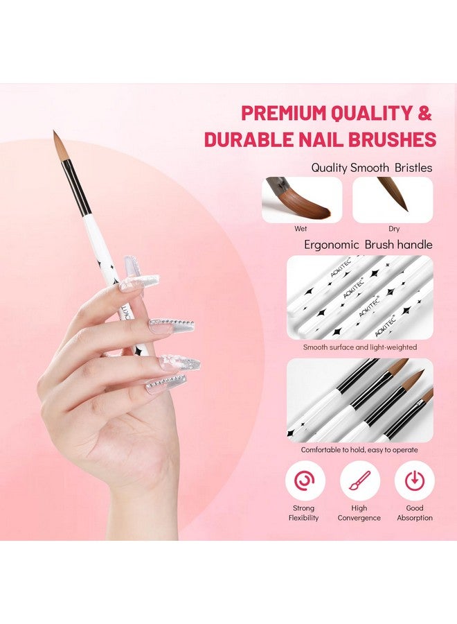 Acrylic Nail Brush Set 4Pcs Kolinsky Acrylic Nail Brushes Size 8101214 Nail Brushes For Acrylic Powder Acrylic Application Nail Extension & 3D Nail Carving For Beginner & Professional