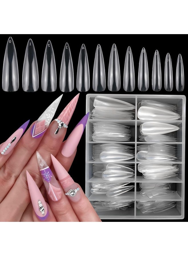 240Pc Long Stiletto Nail Tips Xl Clear Acrylic False Nails Pointy Stiletto Artificial Fake Nail Art Tips Full Cover 12 Size Manicure Diy Fingernails Design Nail Decor For Women Girls