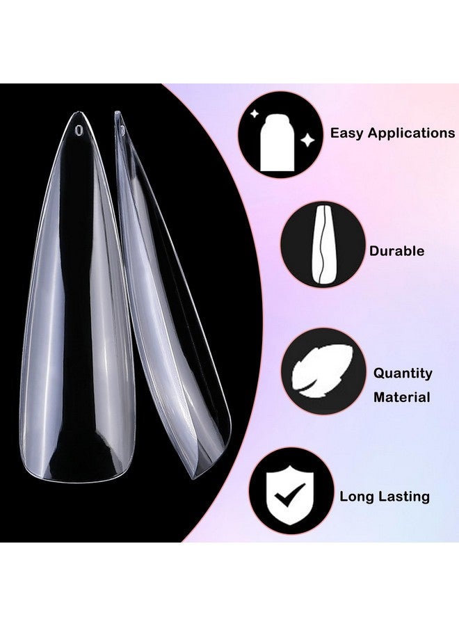 240Pc Long Stiletto Nail Tips Xl Clear Acrylic False Nails Pointy Stiletto Artificial Fake Nail Art Tips Full Cover 12 Size Manicure Diy Fingernails Design Nail Decor For Women Girls